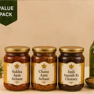achaar_masala_bundleSukha Aam Achaar, Chana Aam Achaar, Imli Saunth Ki Chutney